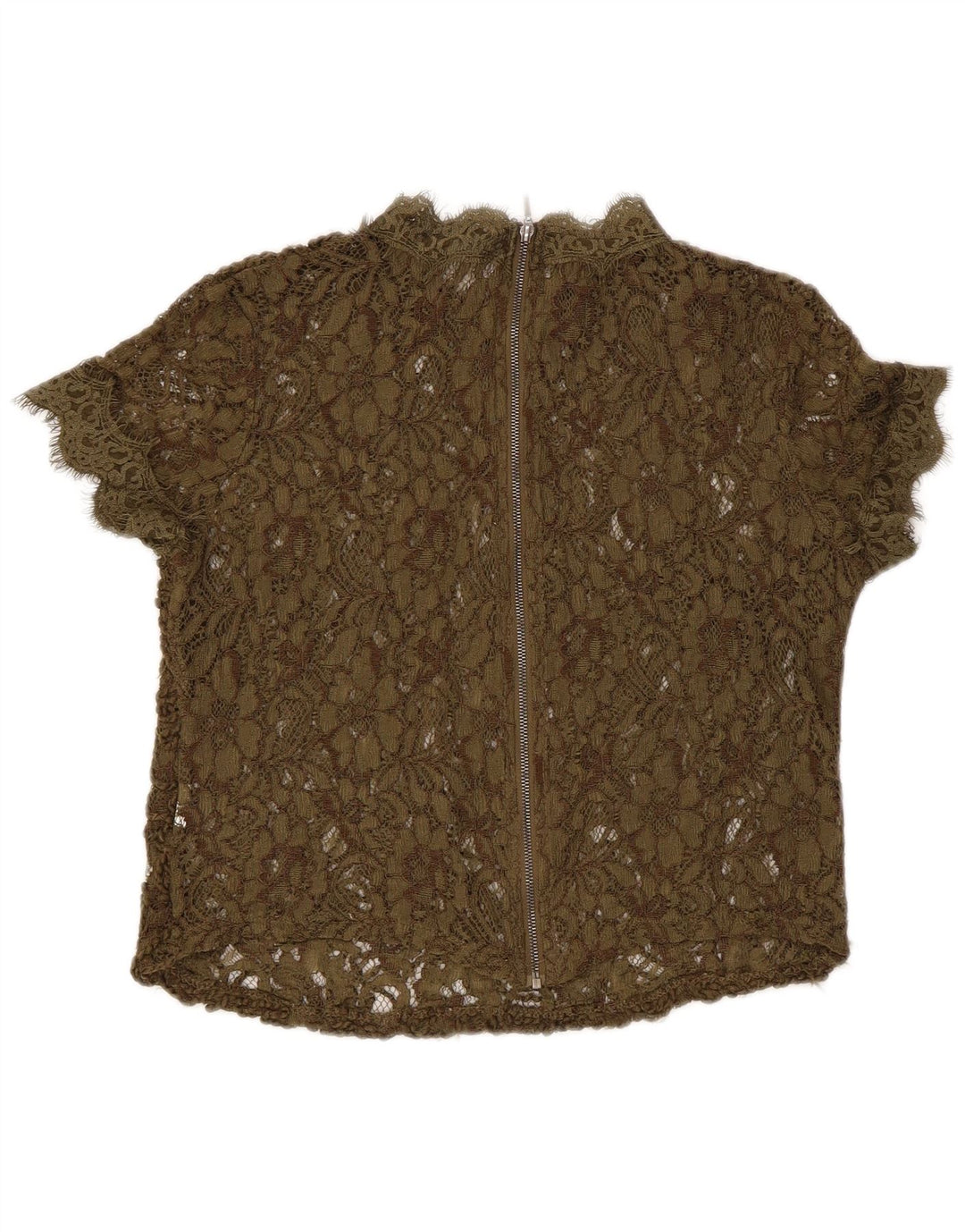 Zara Damen-Bluse aus Spitze, durchsichtig, Gr. 8, Khaki