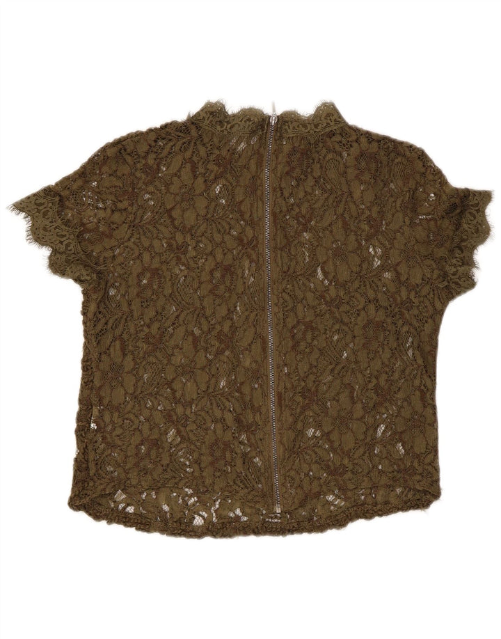 Zara Damen-Bluse aus Spitze, durchsichtig, Gr. 8, Khaki