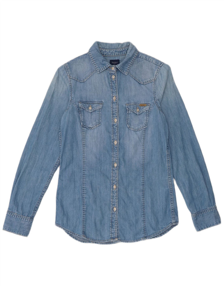 PEPE Jeans Damen Jeanshemd UK 10 Small Blau Baumwolle