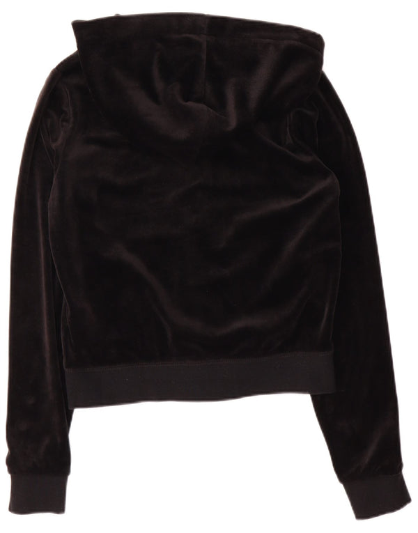 Juicy Couture Damen Crop Zip Hoodie Pullover UK 10 Small Schwarz Polyester