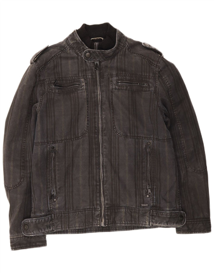 Zara Herren Militär-Jeansjacke, UK 40, große graue Baumwolle