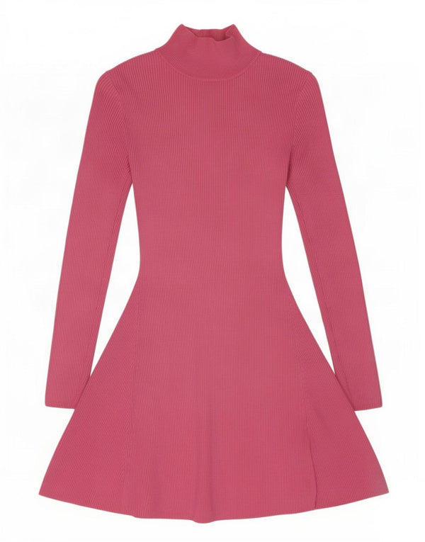 Zara Damen Langarm-Pulloverkleid UK 12 Mittelrosa Viskose