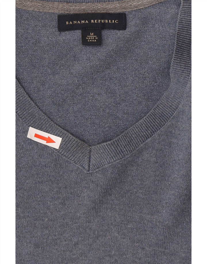Banana Republic Herren-Pullover mit V-Ausschnitt aus mittelblauer Baumwolle