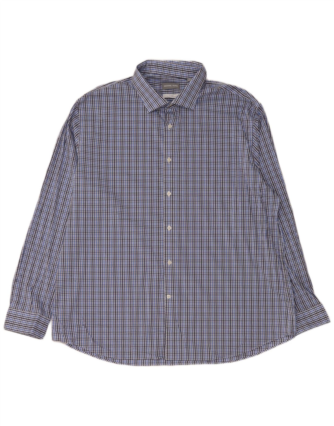 MICHAEL KORS Herren-Slim-Fit-Hemd, Größe 18 1/2 2XL, blau karierte Baumwolle