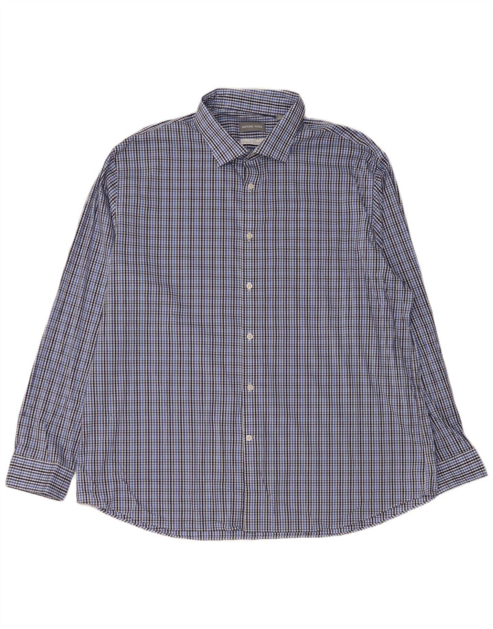 MICHAEL KORS Herren-Slim-Fit-Hemd, Größe 18 1/2 2XL, blau karierte Baumwolle