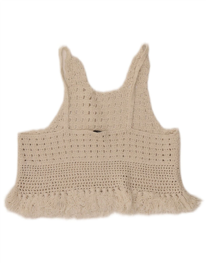 Zara Häkel-Cami-Top für Damen, Größe S, cremefarbene Baumwolle