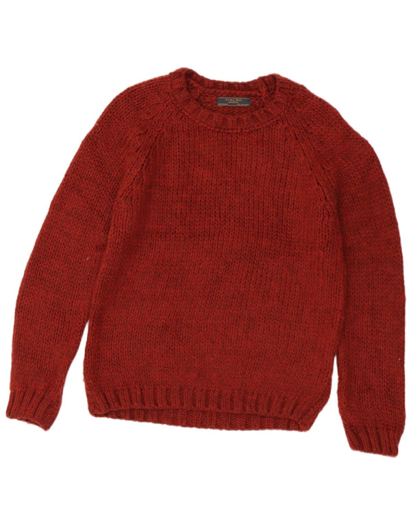 Zara Mens Boat Neck Jumper Sweater Large Burgundy Acrylic