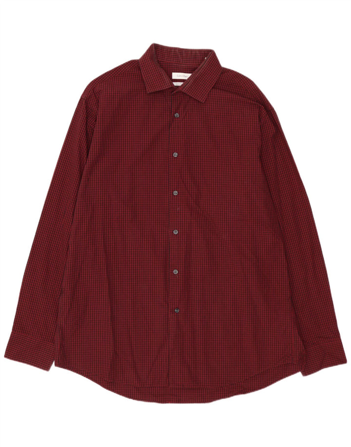 CALVIN KLEIN Herren-Hemd mit normaler Passform, Größe 16 1/2, große rote Gingham-Baumwolle