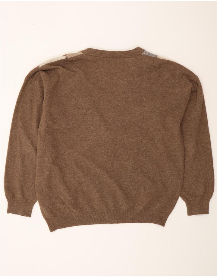 MONELLO Herren-Cardigan-Pullover IT 52 Große braune Argyle-/Diamantwolle