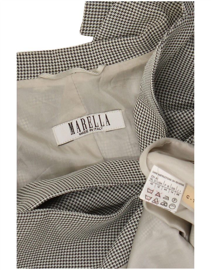 Marella Damen-Blazerjacke mit 3 Knöpfen, UK 14, Größe L, weiße Hahnentritt-Viskose