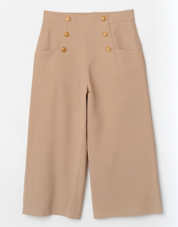 Zara Damen-Caprihose mit weitem Bein, mittelgroß, W28, L22, beige, Polyester