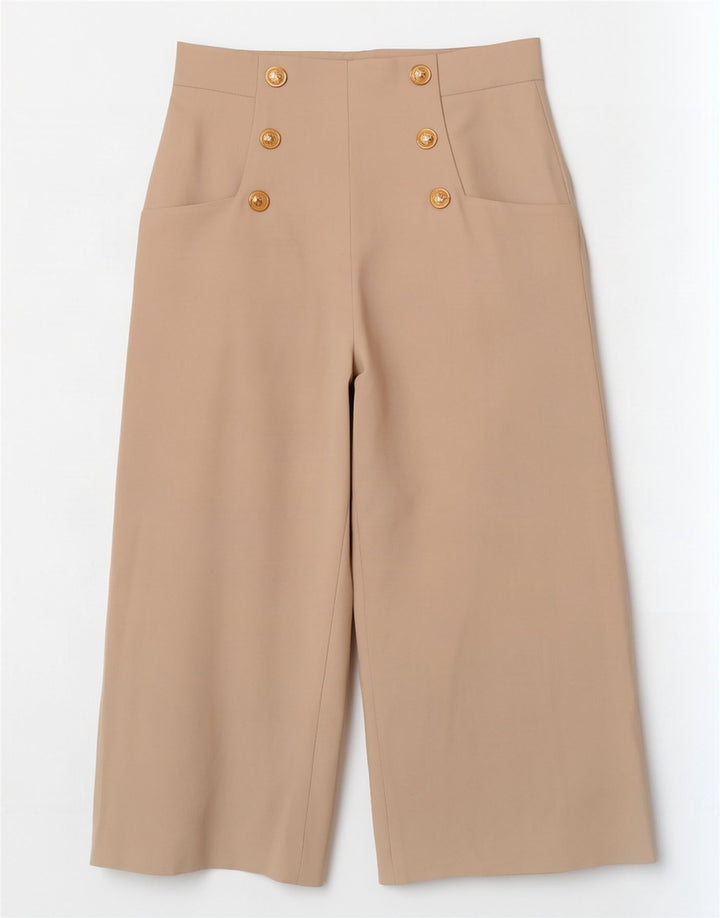 Zara Damen-Caprihose mit weitem Bein, mittelgroß, W28, L22, beige, Polyester