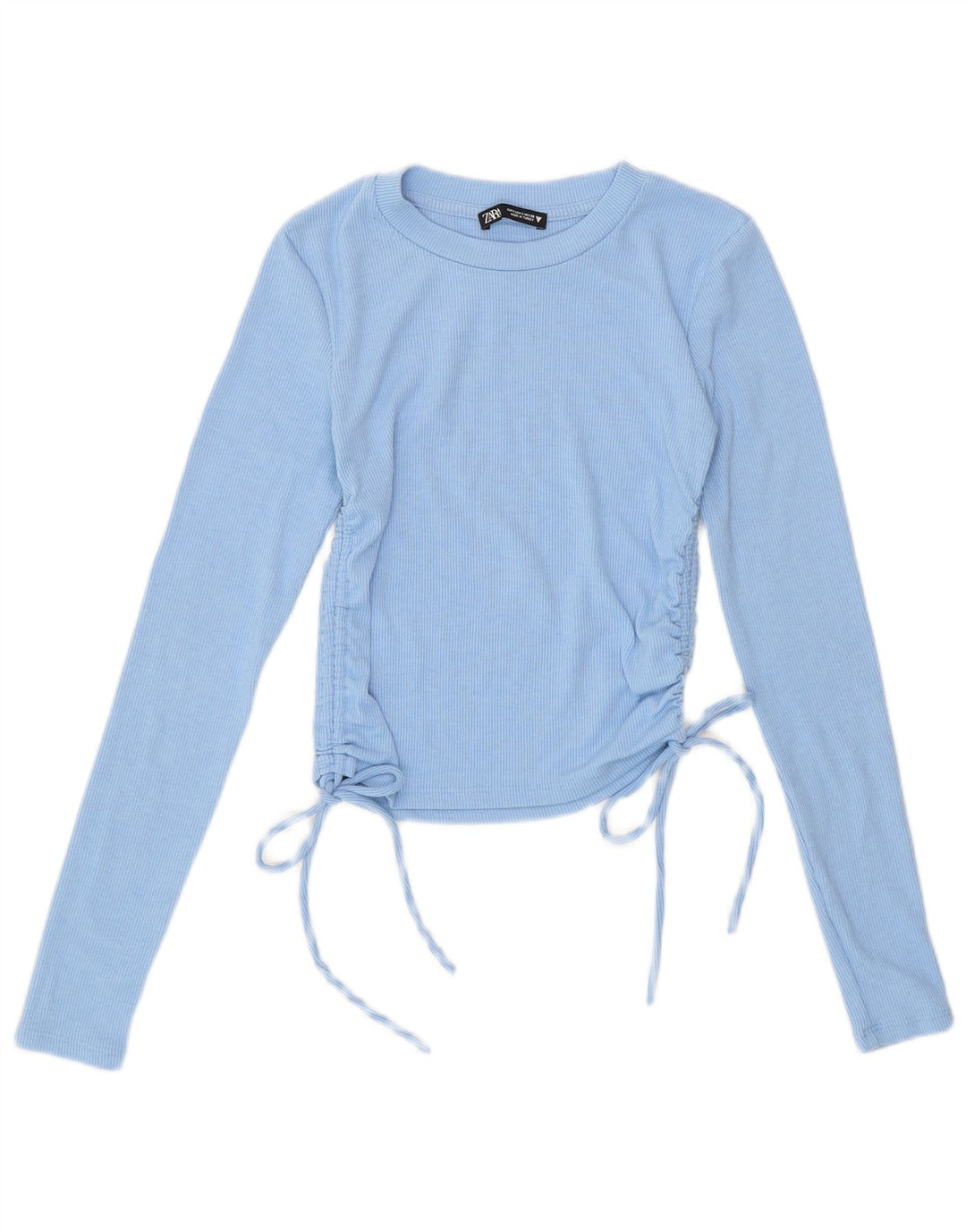 Zara Damen Crop Langarmbluse Top UK 8 Small Blau Polyester