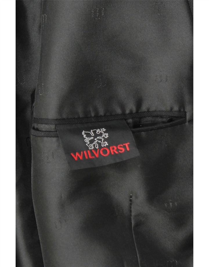 WILVORST Herren Crop Zweireiher Blazer Jacke UK 42 XL Schwarz Nadelstreifen