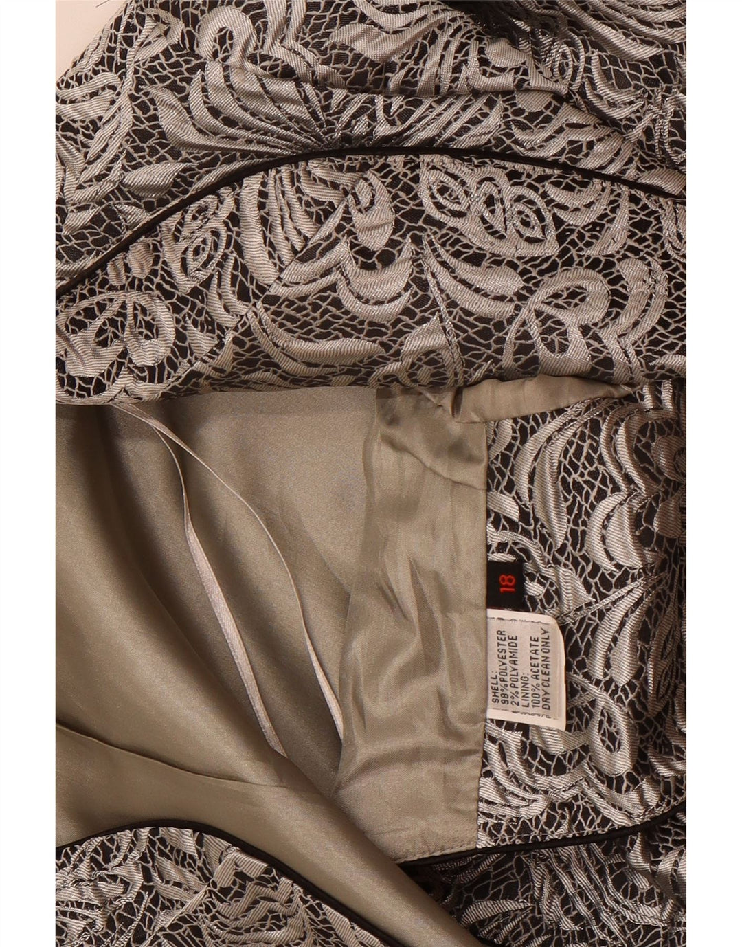 Vintage Damen Bolero Jacke UK 18 XL Grau geblümtes Polyester