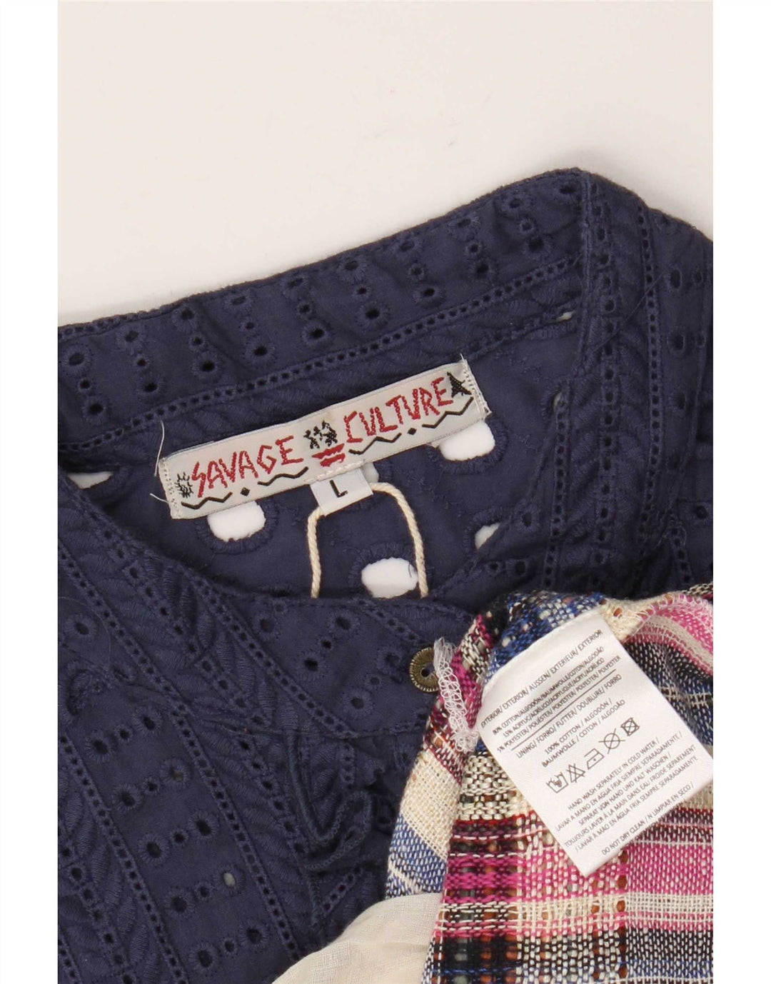 Vintage Damen Etuikleid mit Rüschen vorne, UK 14, großes marineblaues Patchwork