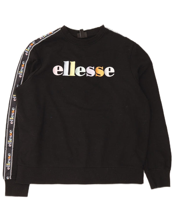Ellesse Womens Graphic Oversized Sweatshirt Pullover UK 10 Small Schwarz Baumwolle