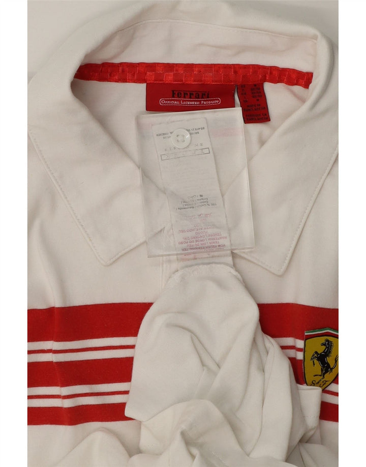 FERRARI Mens Polo Shirt Medium White Striped Cotton Vintage Ferrari and Second-Hand Ferrari from Messina Hembry 