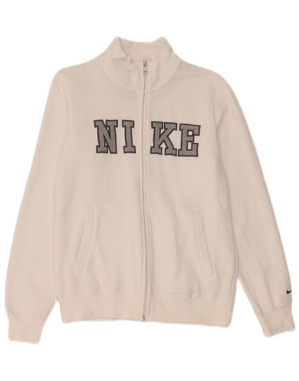 Nike Womens Graphic Tracksuit Top Jacket UK 14 Medium White Cotton