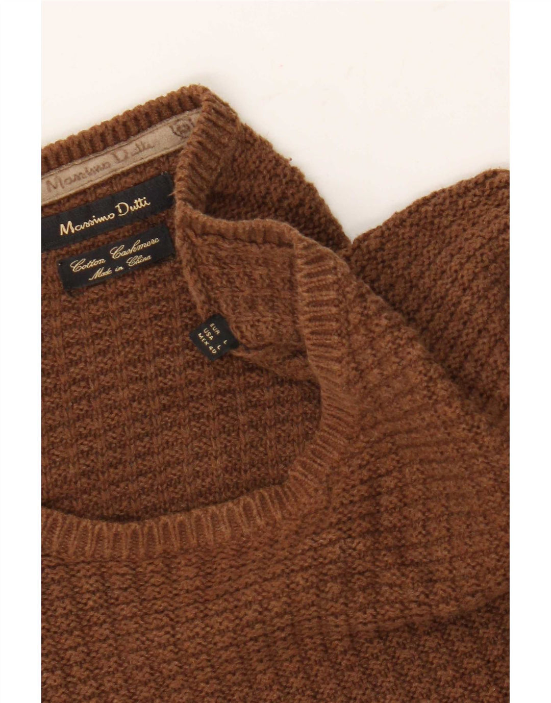 Massimo Dutti Herren-Pullover mit Rundhalsausschnitt, groß, braune Baumwolle
