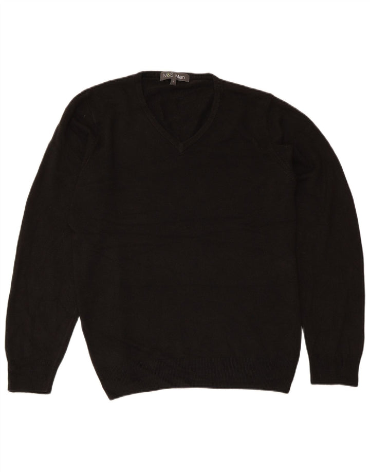 Marks & SPENCER Herren-Pullover mit V-Ausschnitt, klein, Acryl, Schwarz