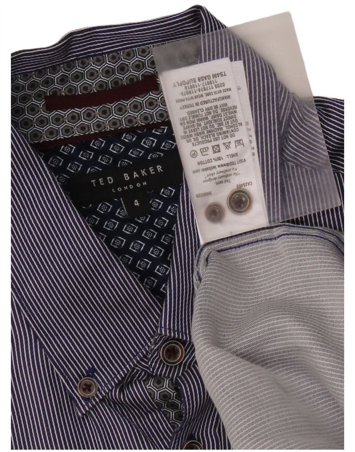 Ted Baker Herrenhemd, Größe 4, groß, blaue Nadelstreifen-Baumwolle