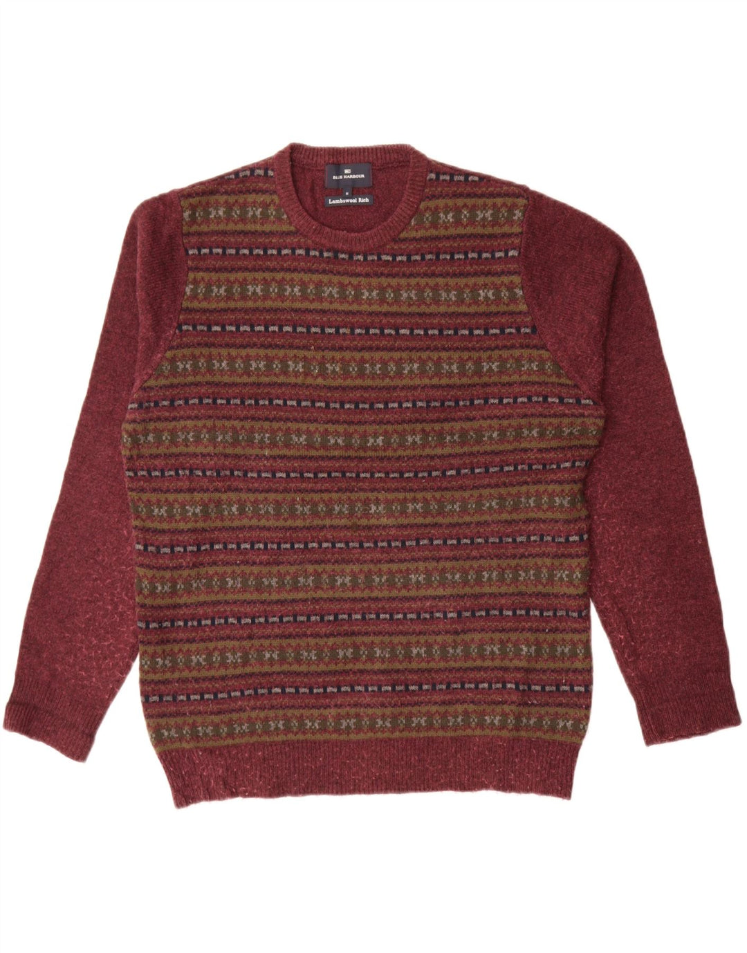 Marks & Spencer Herren Blauer Harbour-Pullover mit Rundhalsausschnitt, Mittelbordeauxrot