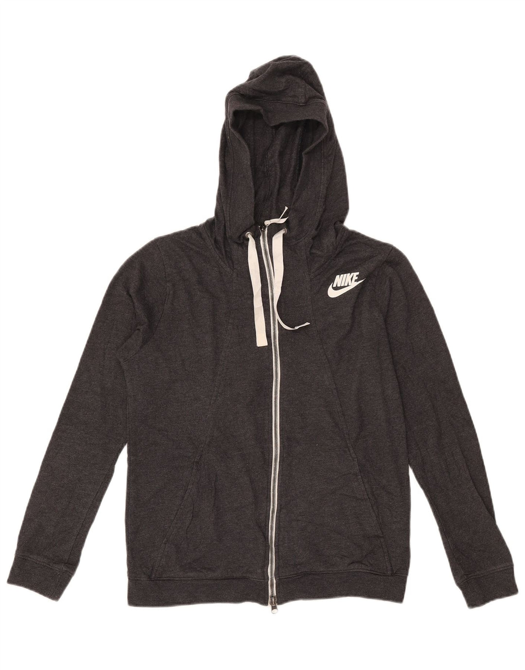 Nike Damen Zip Hoodie Pullover UK 14 Mittelgraues Polyester