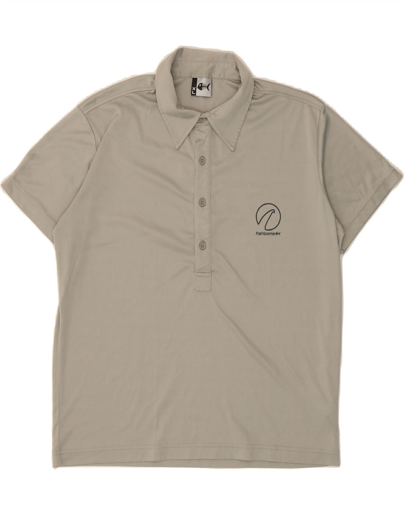 FISHBONE Mens Graphic Polo Shirt XL Grey Polyester Vintage Fishbone and Second-Hand Fishbone from Messina Hembry 