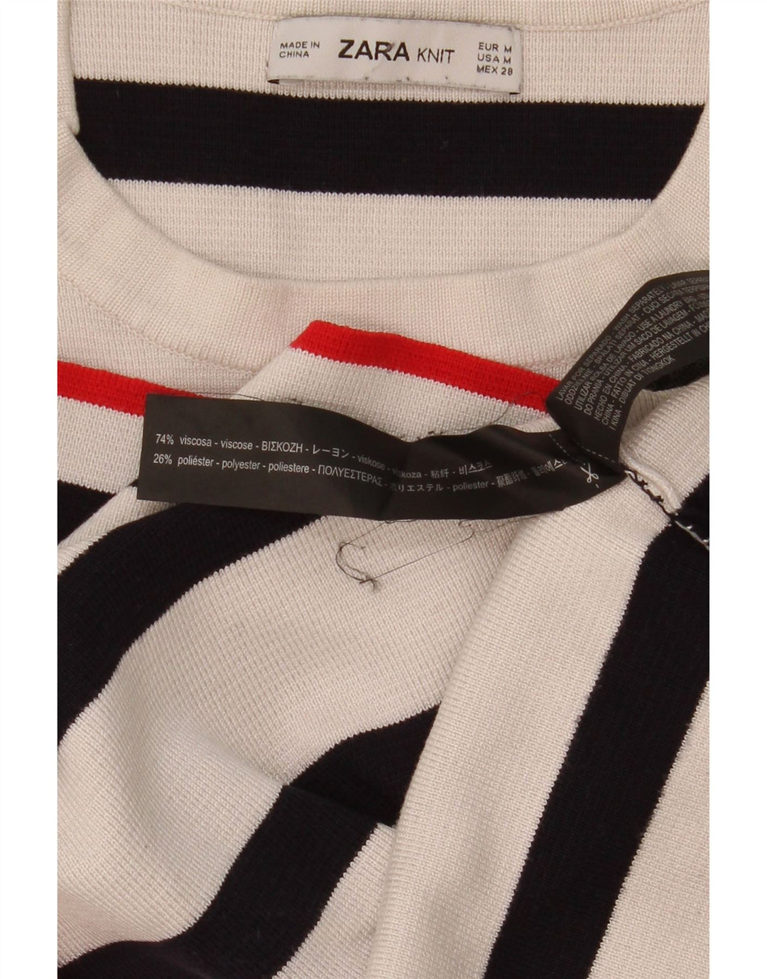 Zara Damen Crop Crew Neck Pullover Pullover UK 12 Mittelweiß gestreift