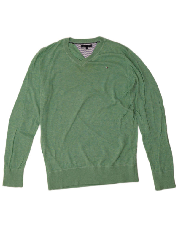 Tommy Hilfiger Jungen-Pullover mit V-Ausschnitt, 15–16 Jahre, grüne Baumwolle
