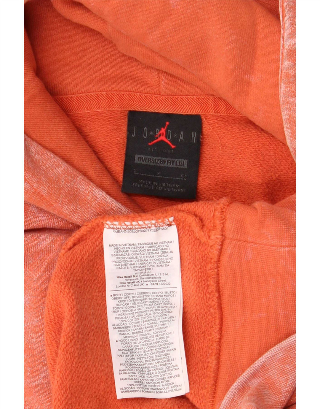 Jordan Herren-Kapuzenpullover in Übergröße, Größe S, orangefarbene Batik-Baumwolle