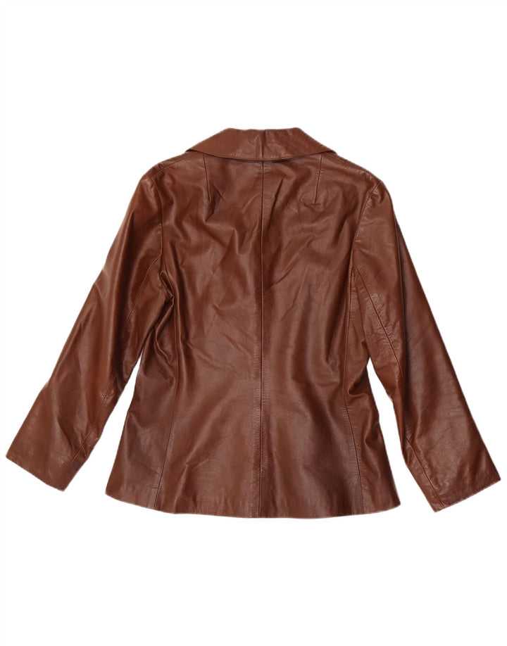 Vintage Damen 3-Knopf-Lederblazerjacke UK 12 Mittelbraun