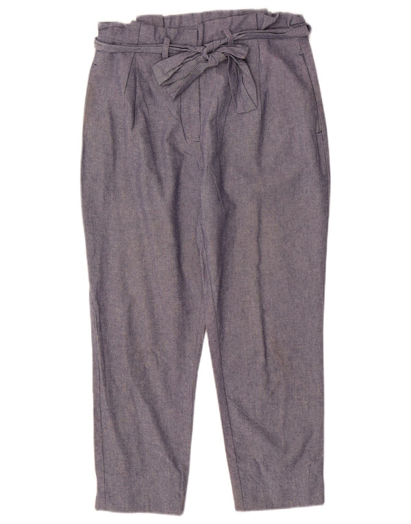 Zara Damen-Hose mit hoher Taille, schmal zulaufende, kurze Hose, XS, W24, L23, Marineblau, Baumwolle