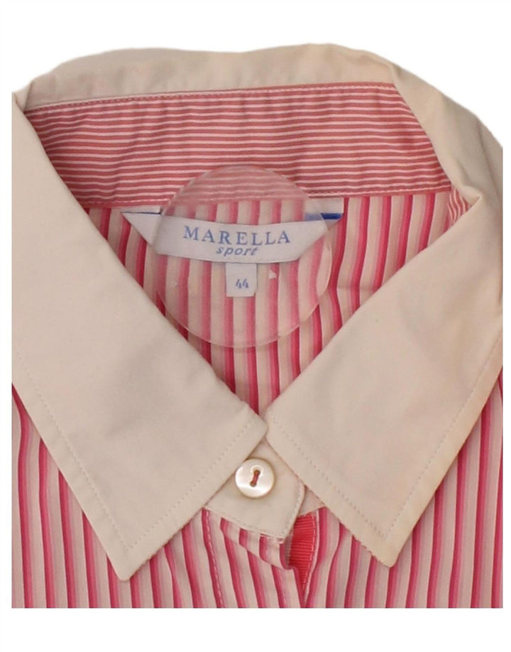 MARELLA Womens Shirt IT 44 Medium Pink Striped Cotton