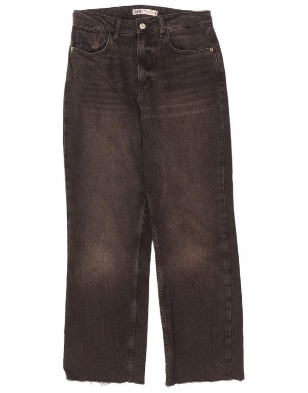 Zara Damen-Jeans mit lockerer Passform und hoher Taille, EU 36, XS, B26, L27, graue Baumwolle