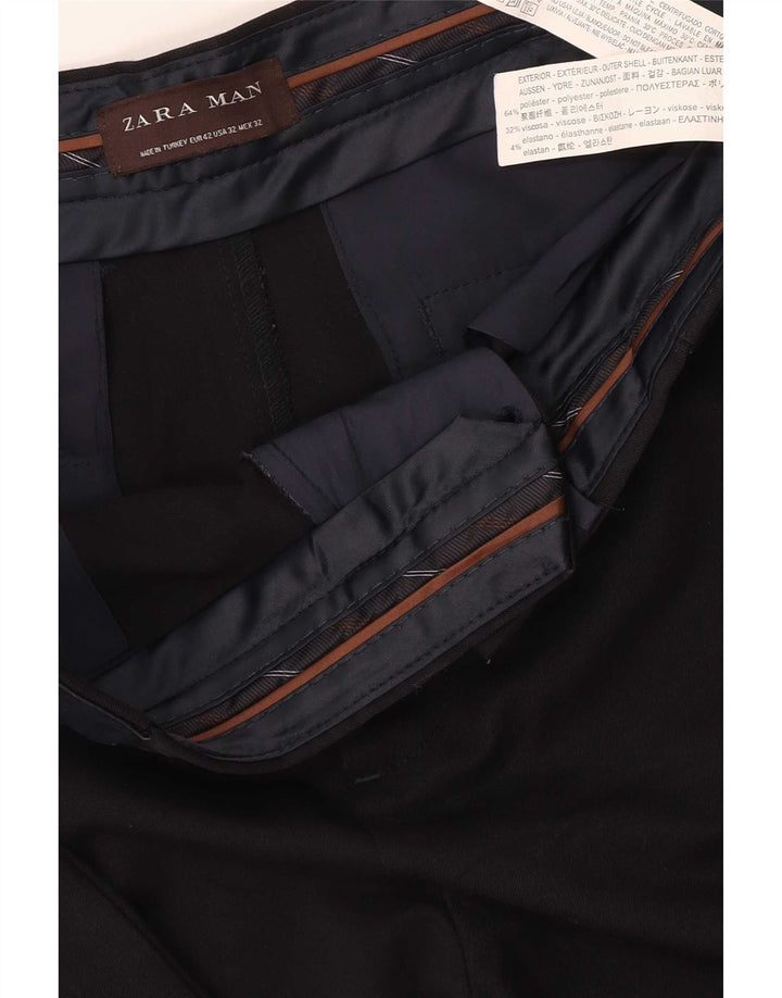 Zara Herren-Hose, kurz geschnitten, EU 42, Größe L, W32, L25, Schwarz, Polyester
