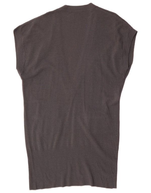 Benetton Damen ärmelloses Pulloverkleid UK 16 Large Graue Lammwolle