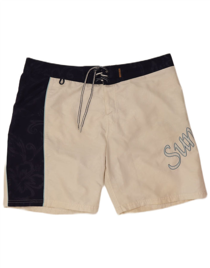 Sundek Herren-Badeshorts mit Grafik, normal, groß, Weiß, Farbblock, Strand