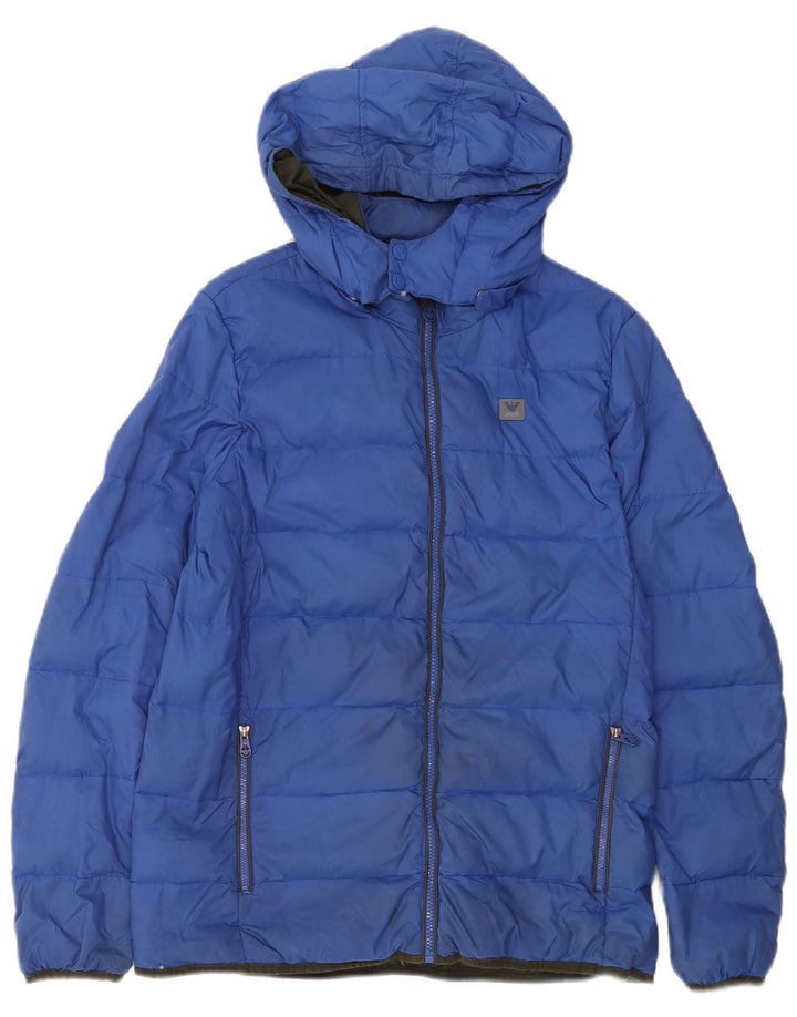 Armani Junior Boys Wattierte Jacke mit Kapuze, 15–16 Jahre, blaues Polyamid