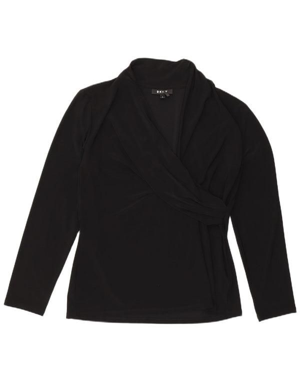 Dkny Damen Bluse Top UK 18 XL Schwarz Polyester