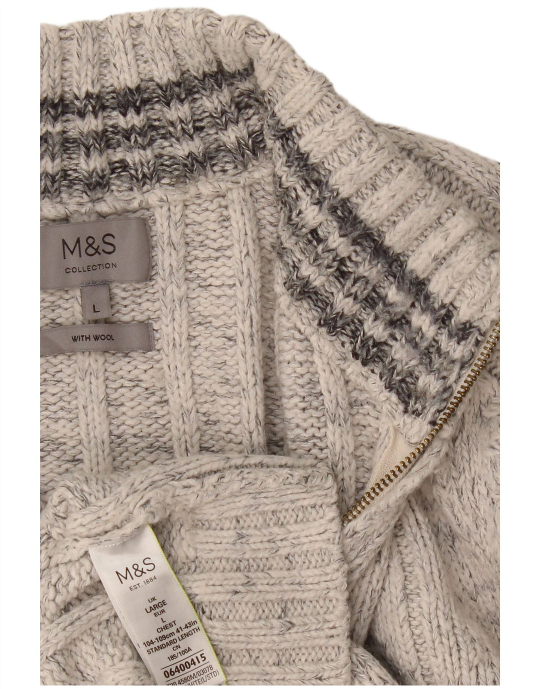 Marks & Spencer Herren-Pullover mit Reißverschluss am Hals, großes, grau meliertes Acryl