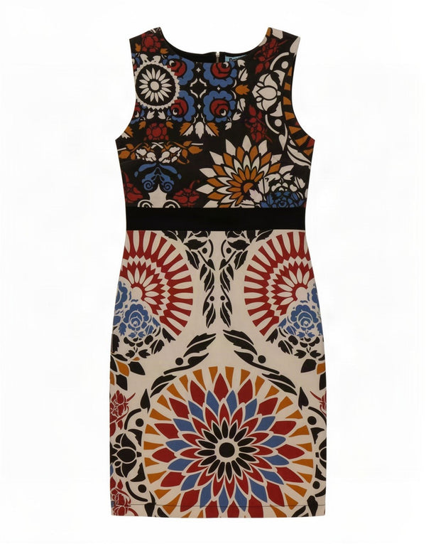 Desigual Damen ärmelloses Etuikleid UK 10 Small Mehrfarbig mit Blumenmuster