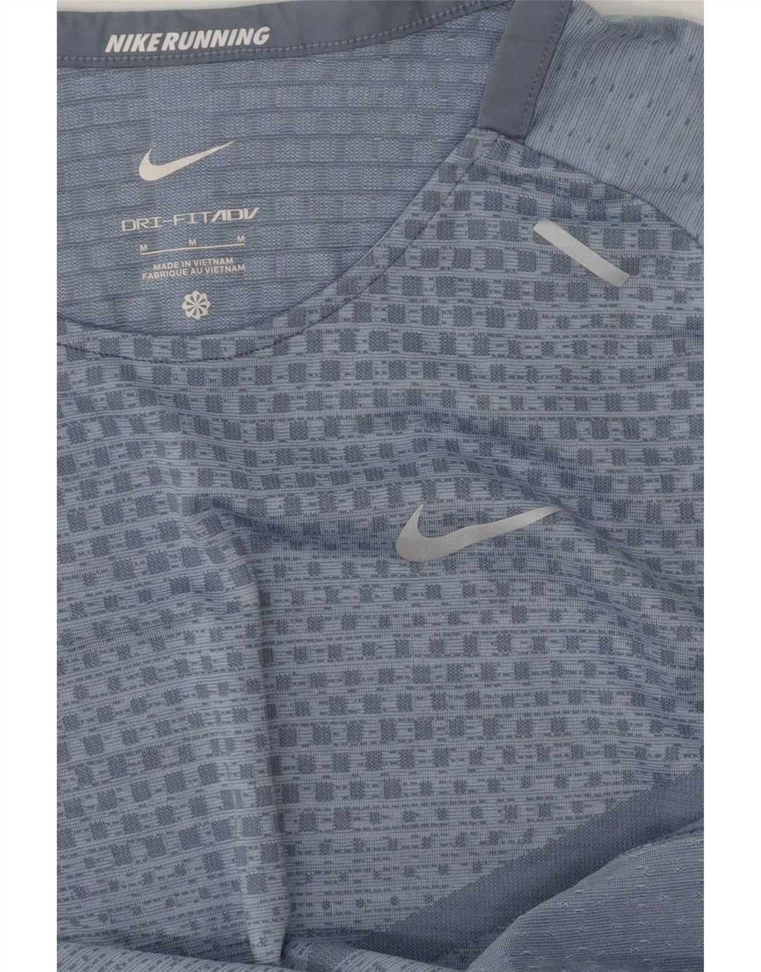 Nike Damen Dri Fit T-Shirt Top UK 14 Mittelblaues geometrisches Polyester