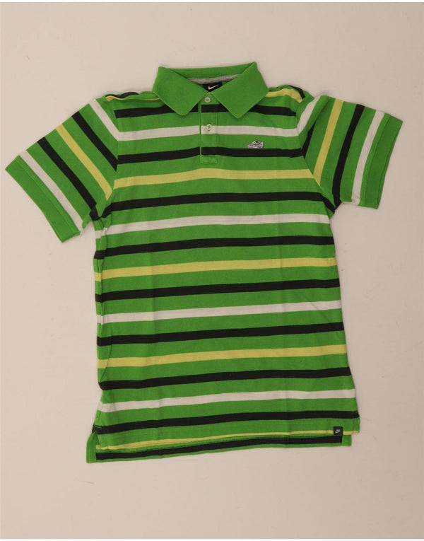 Nike Poloshirt für Jungen, 12–13 Jahre, groß, grün gestreift, Baumwolle