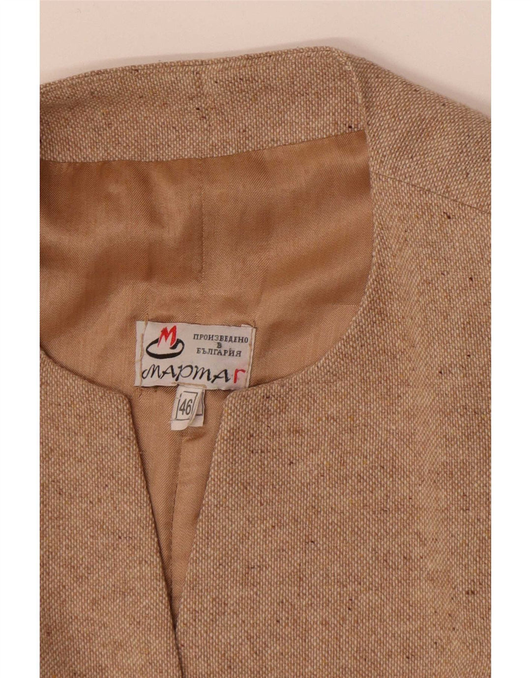 Vintage Damen 4-Knopf-Blazerjacke IT 46 Groß Beige meliert