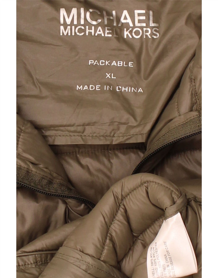 MICHAEL KORS Womens Padded Coat UK 18 XL Khaki Nylon
