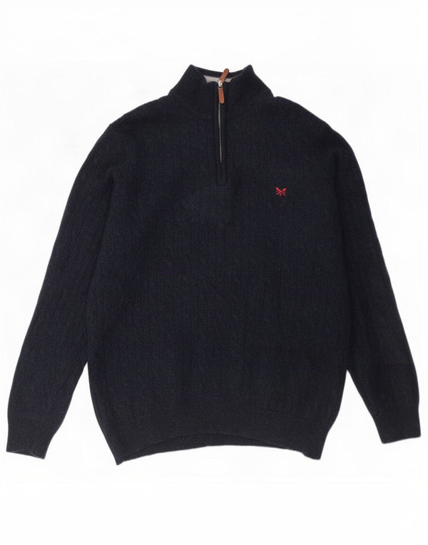 Crew Clothing Herren-Pullover mit Reißverschluss am Hals, 2XL, marineblaue Lammwolle