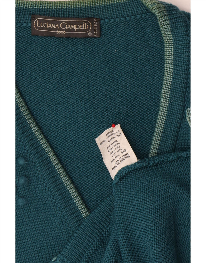 Vintage Damen Cardigan Pullover UK 14 Große blau gestreifte Wolle