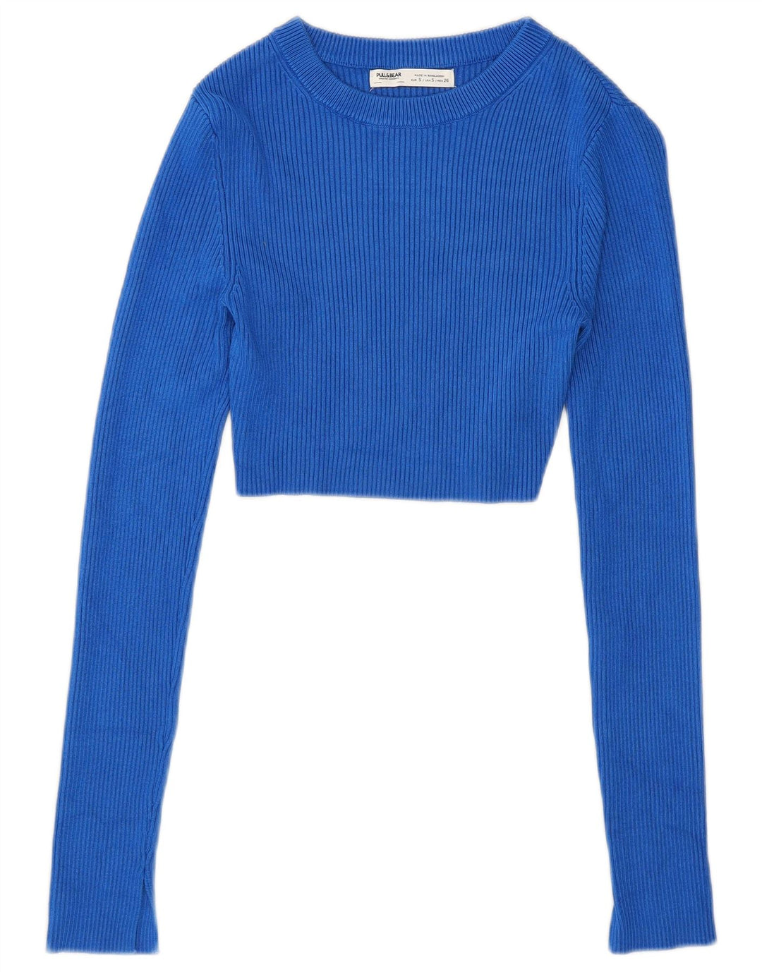 Pull & Bear Damen Crop Pullover mit U-Boot-Ausschnitt, Gr. 8, Blau